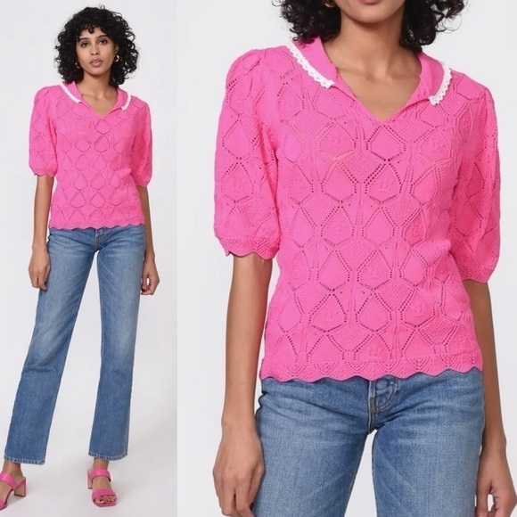 Boutique Delia Pointelle Knit Top in Fuchsia - Picture 1 of 9